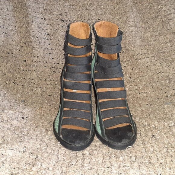 SIXTYSEVEN-Anthropologie-Green Textured Leather/Elastic Straps-Ankle Bootie-Sz36 - Picture 3 of 7